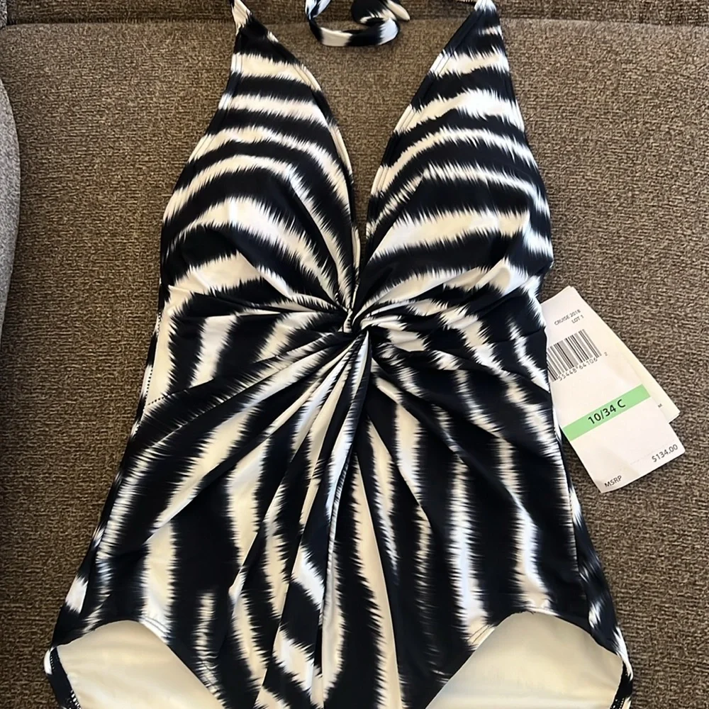 Contours By Coco Reef Zebra Twist Plunge Halter One Piece Swimsuit Size … - Picture 3 of 16